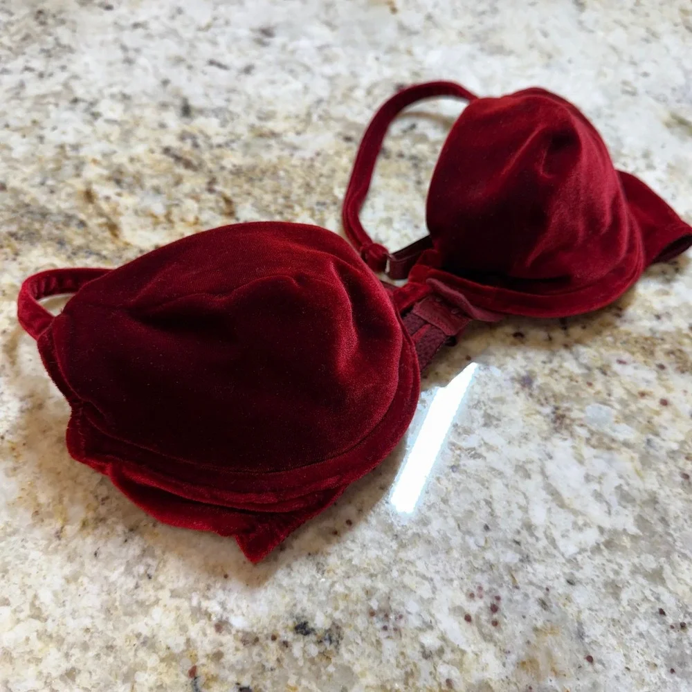 Victoria's Secret Vintage Burgundy Velvet Underwire Bra 34B Made USA Y2K